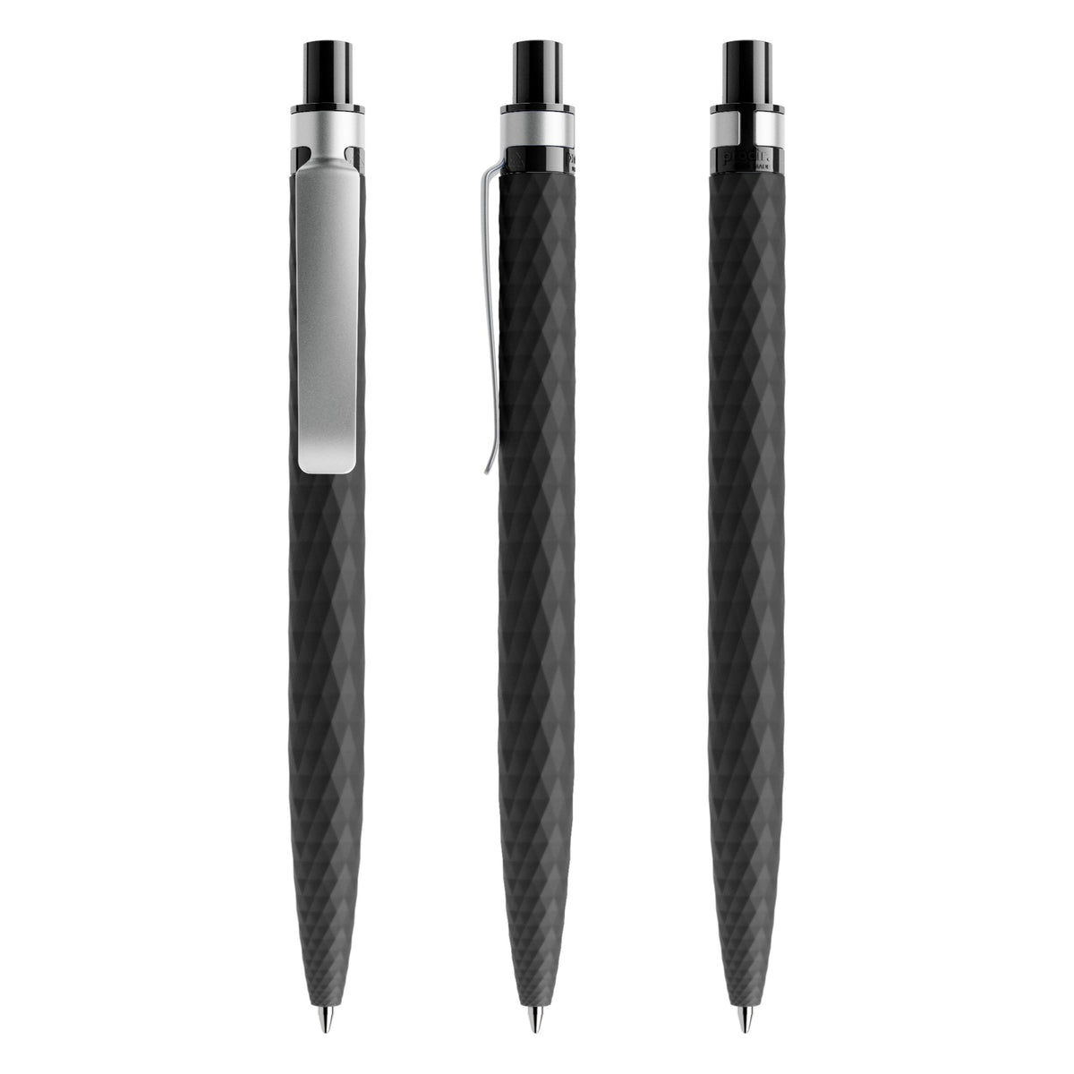 prodir QS01 Druckkugelschreiber Soft Touch mit Metallclip – Schwarz / Silber R75-S70