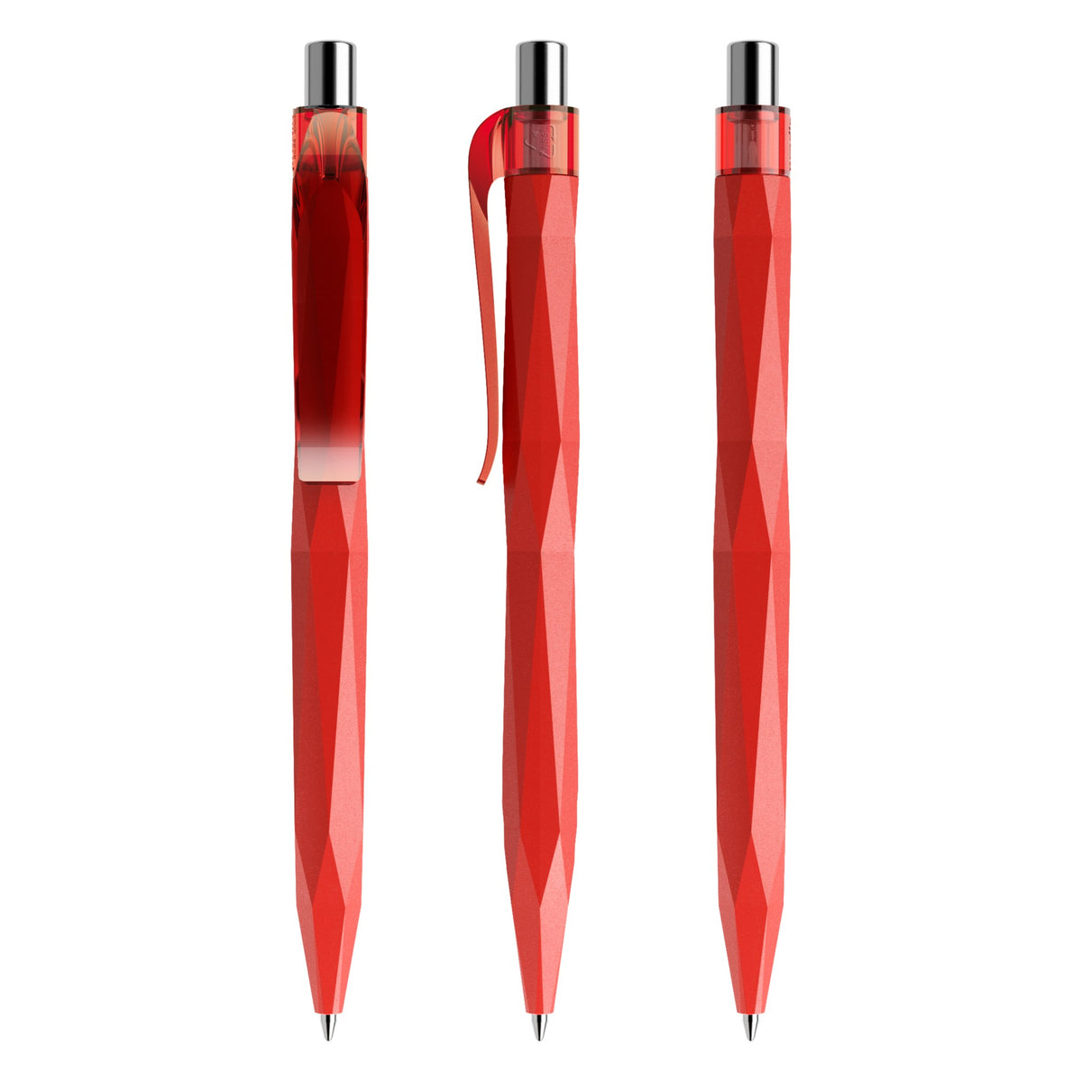 prodir QS20 Druckkugelschreiber facettiert matt – Rot / Silber verchromt M20 C