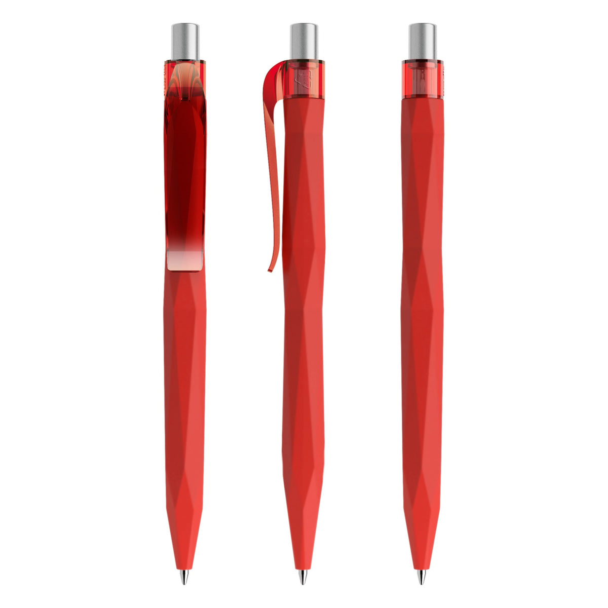 prodir QS20 Soft Touch Druckkugelschreiber facettiert – Rot / Silber satiniert R20 S