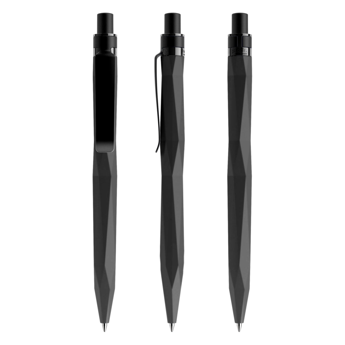 prodir QS20 Soft Touch Druckkugelschreiber mit Metallclip – Schwarz / Schwarz satiniert R75-S80 S