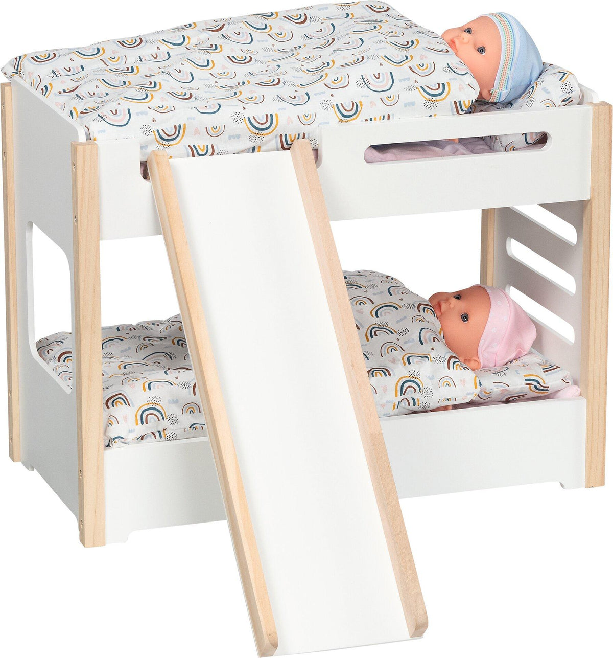 Puppen Etagenbett mit Rutsche in Weiß und Holz