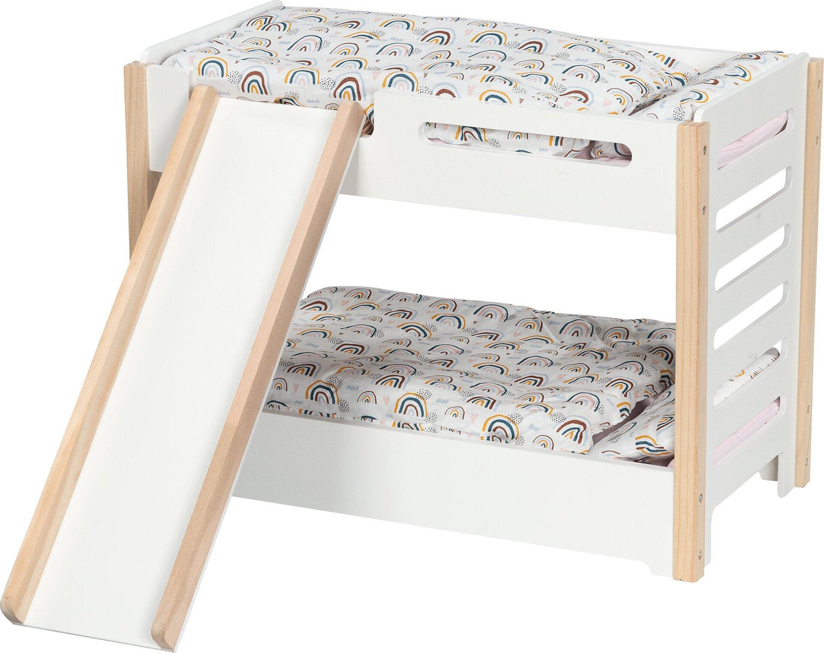 Puppen Etagenbett mit Rutsche in Weiß und Holz – weitere Ansicht