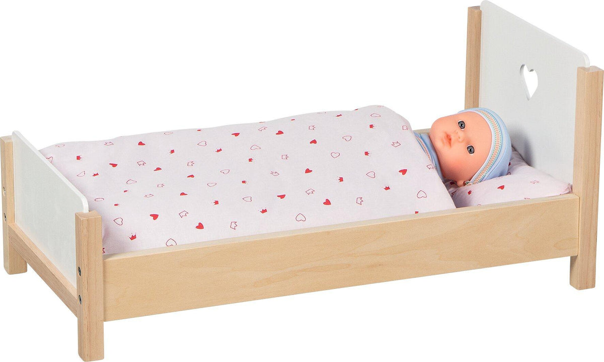Puppenbett Herzträume mit Herzausschnitt aus Holz – weitere Ansicht