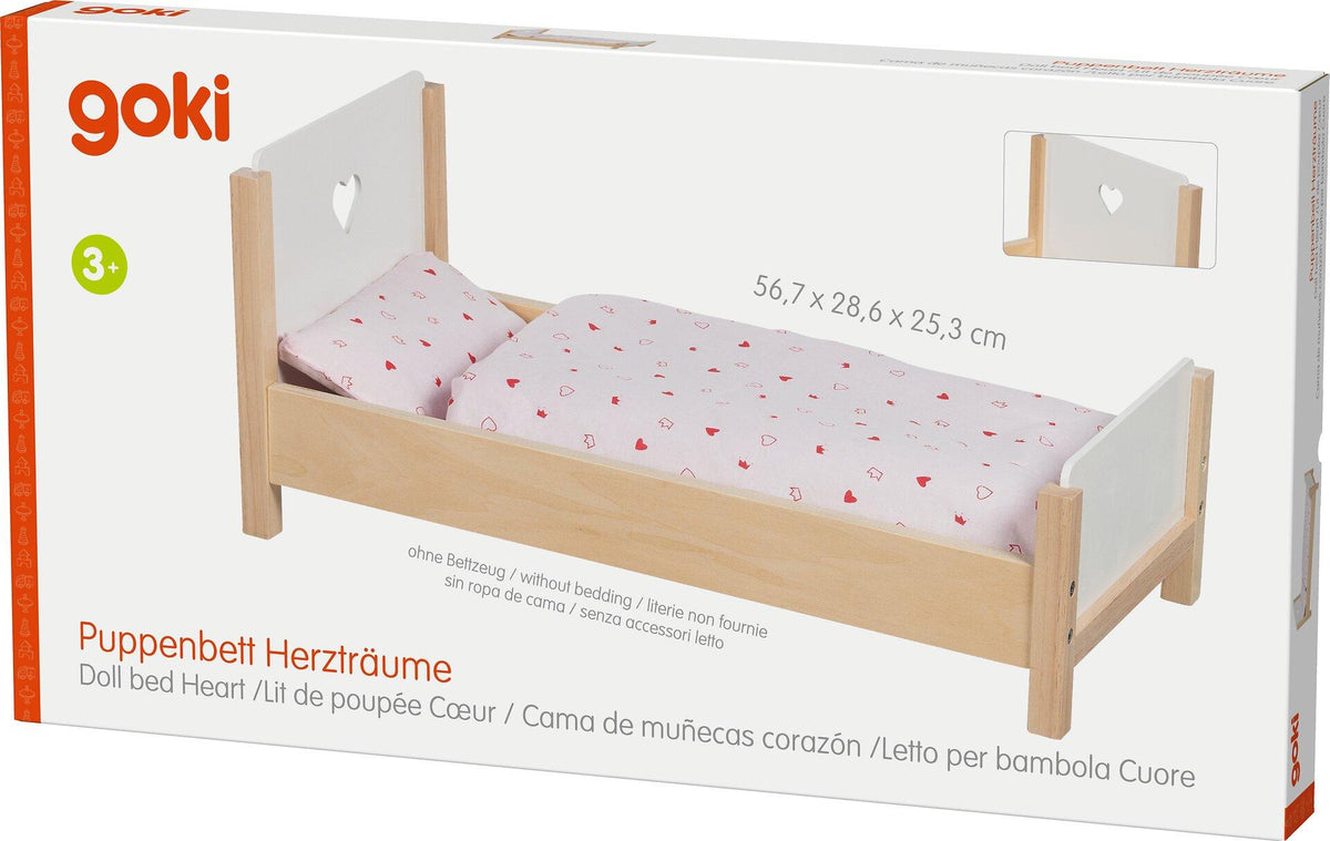 Puppenbett Herzträume mit Herzausschnitt aus Holz – weitere Ansicht