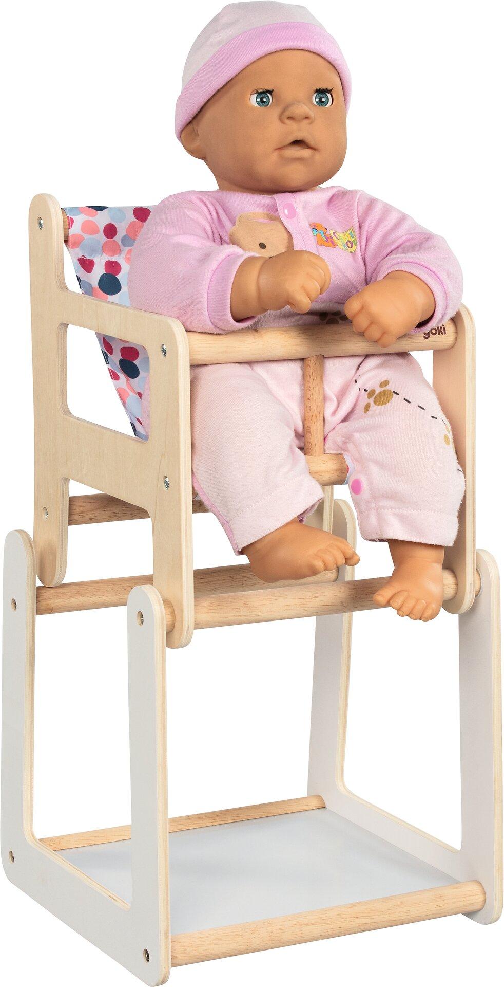 Puppenhochstuhl mit Tisch 2in1 aus Holz und Textil