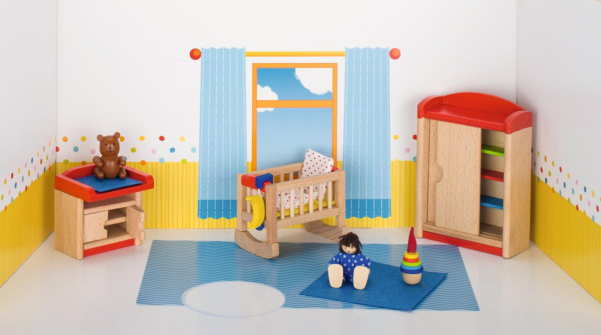 Puppenmöbel Kinderzimmer mit Wickelkommode und Schrank – Ansicht