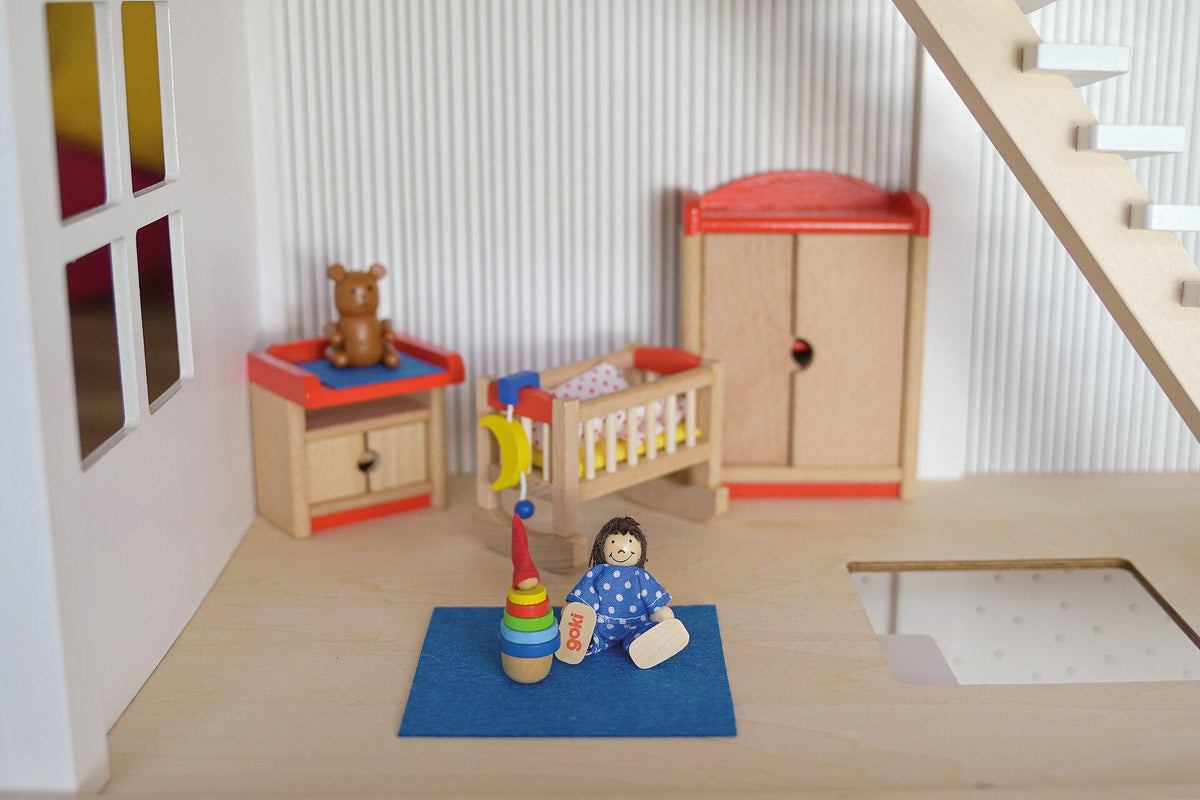Puppenmöbel Kinderzimmer mit Wickelkommode und Schrank – weitere Ansicht