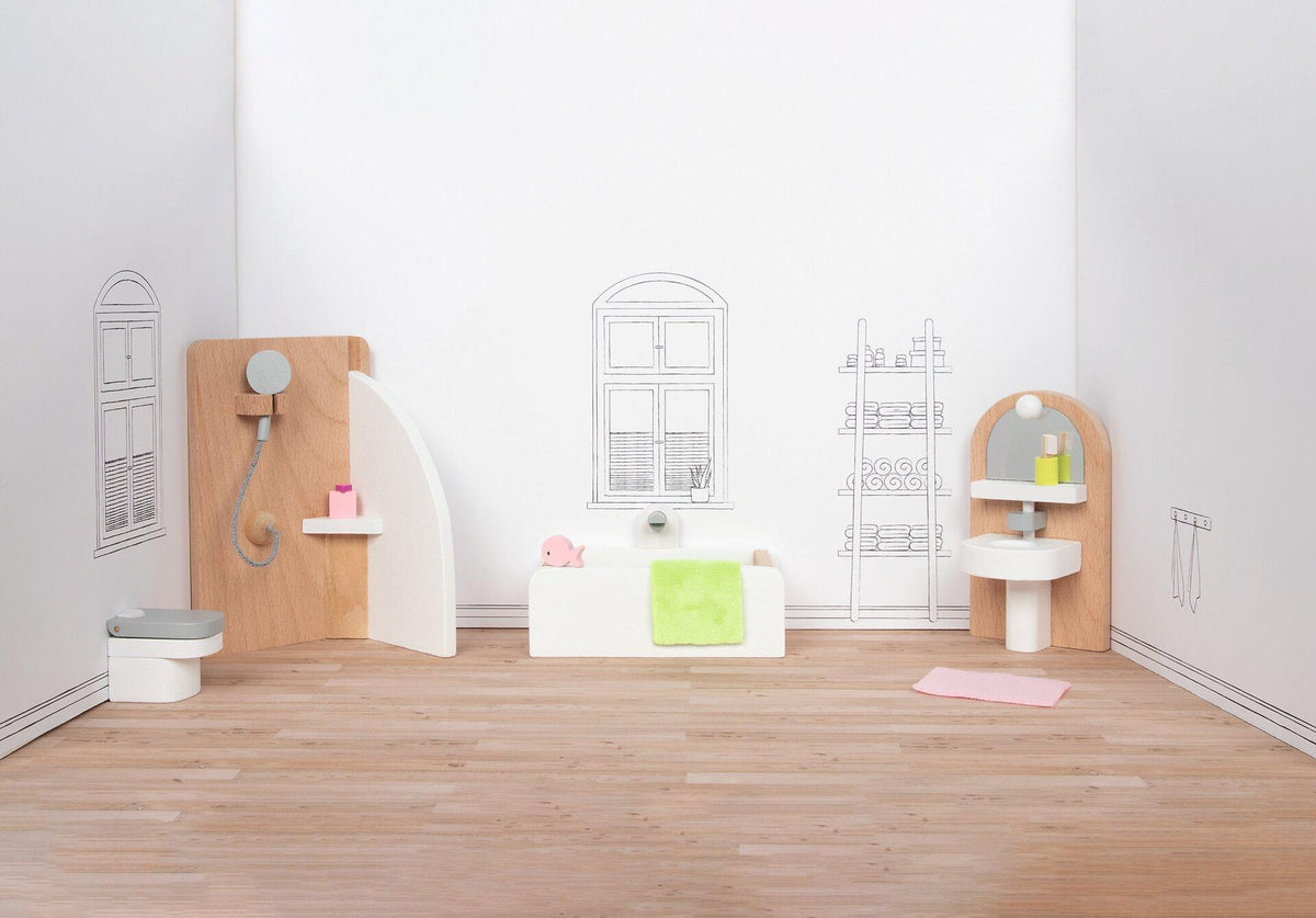 Puppenmöbel Style Badezimmer mit Dusche und Badewanne
