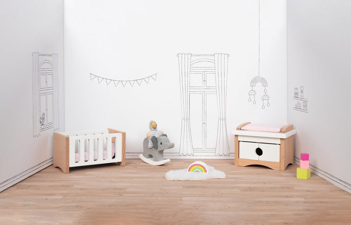 Puppenmöbel Style Set mit Bettchen und Kommode – Gesamtansicht