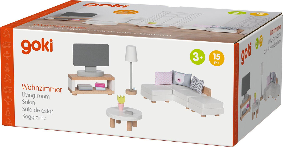 Puppenmöbel Style Wohnzimmer mit Ecksofa und Fernseher – Verpackung