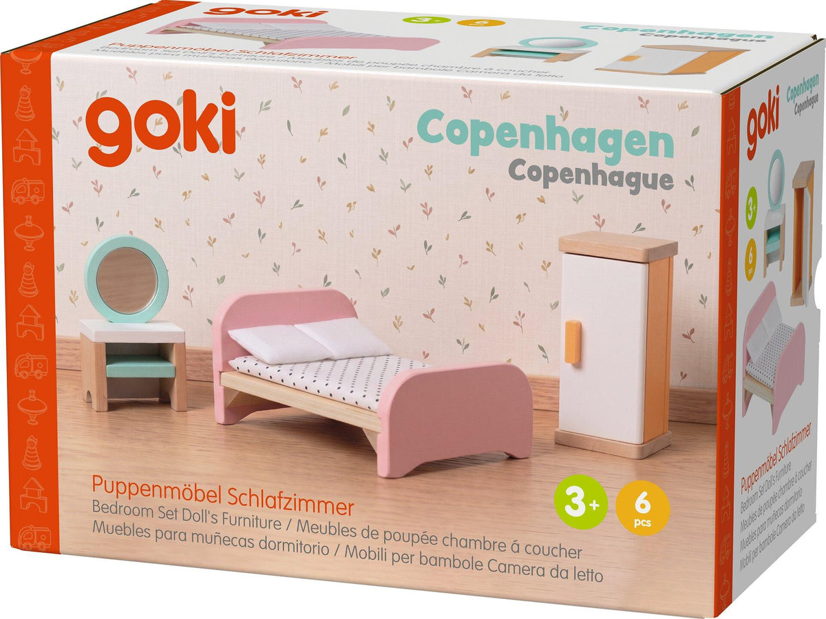 Puppenmöbelserie Copenhagen Schlafzimmer mit Frisierkommode – Verpackung