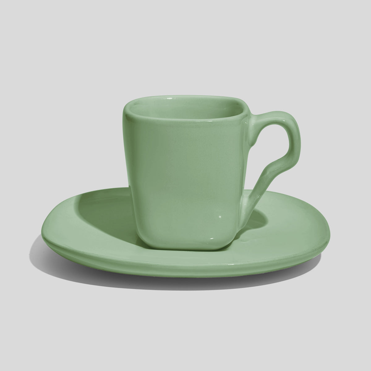 Quadratische Espressotasse mit Untertasse 80 ml – Mintgrün