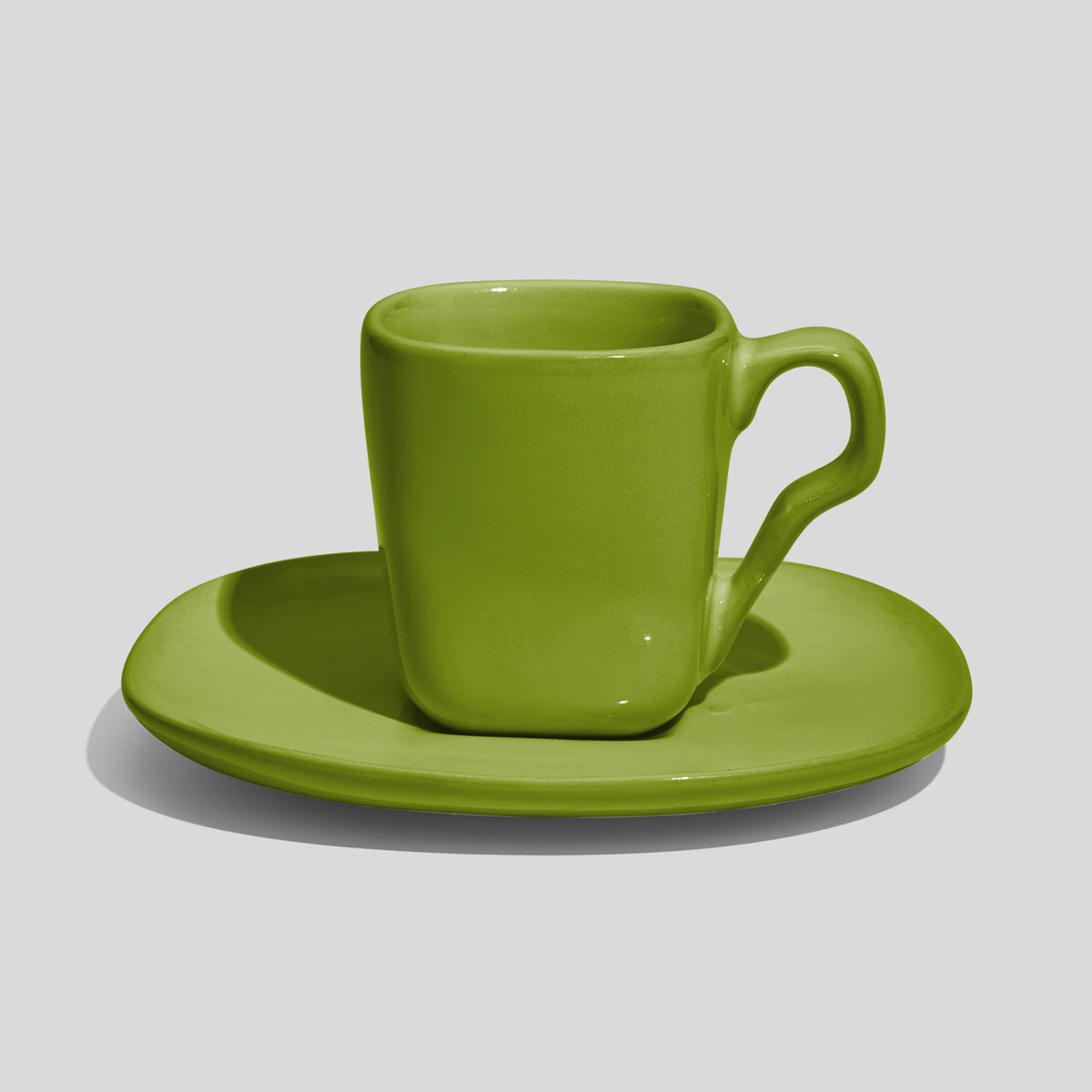 Quadratische Espressotasse mit Untertasse 80 ml – Olivgrün