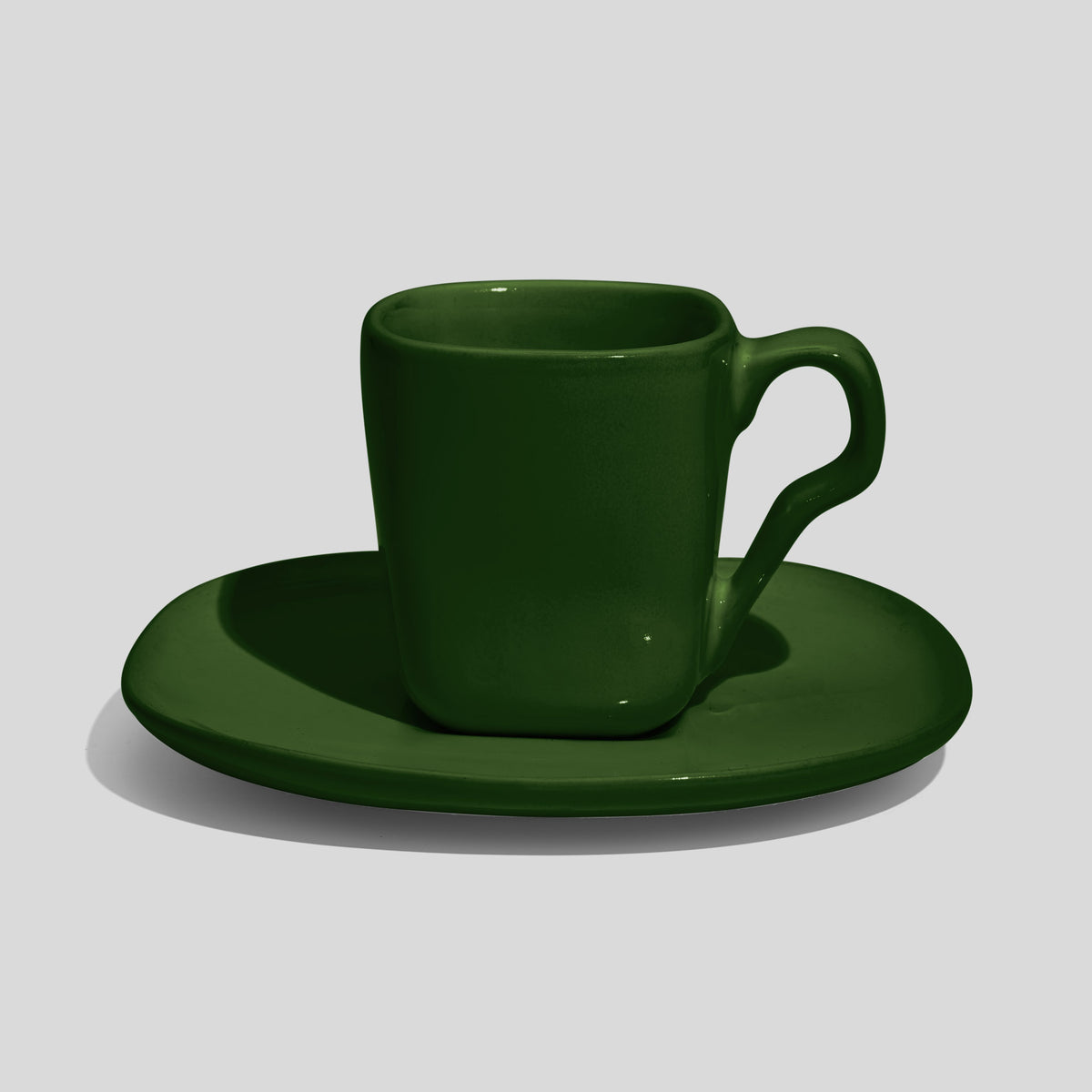 Quadratische Espressotasse mit Untertasse 80 ml – Tannengrün