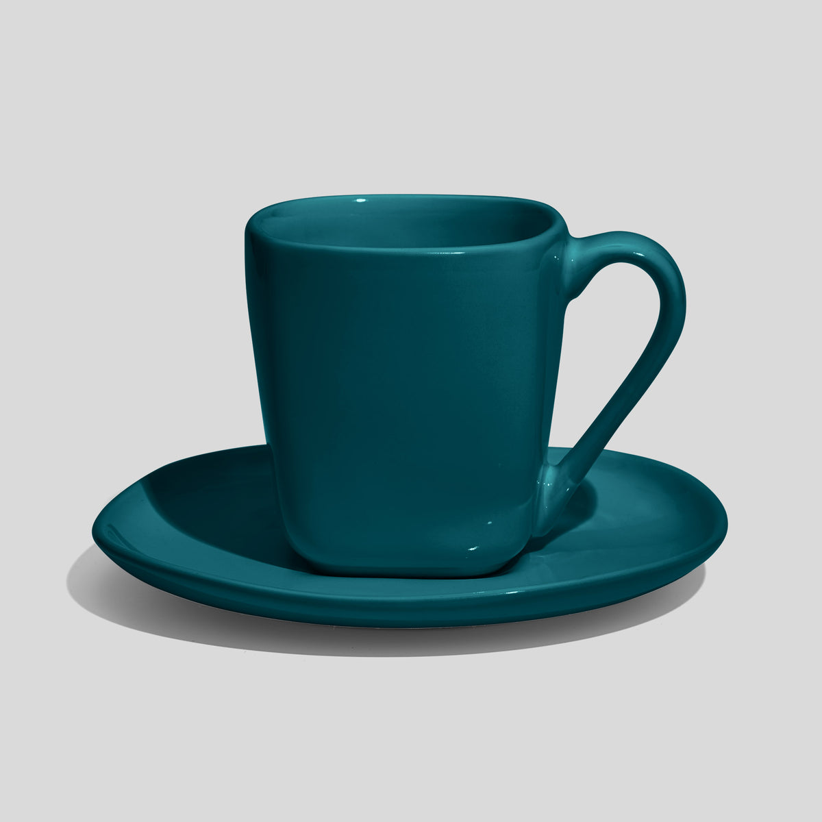 Quadratische Tasse mit Untertasse 180 ml – Petrol