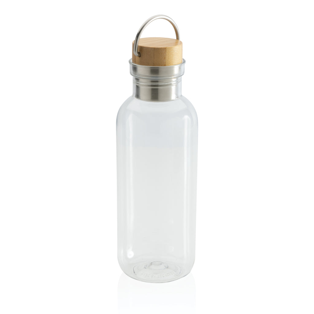 RCS rPET Flasche with Bambusdeckel und Griff – transparent