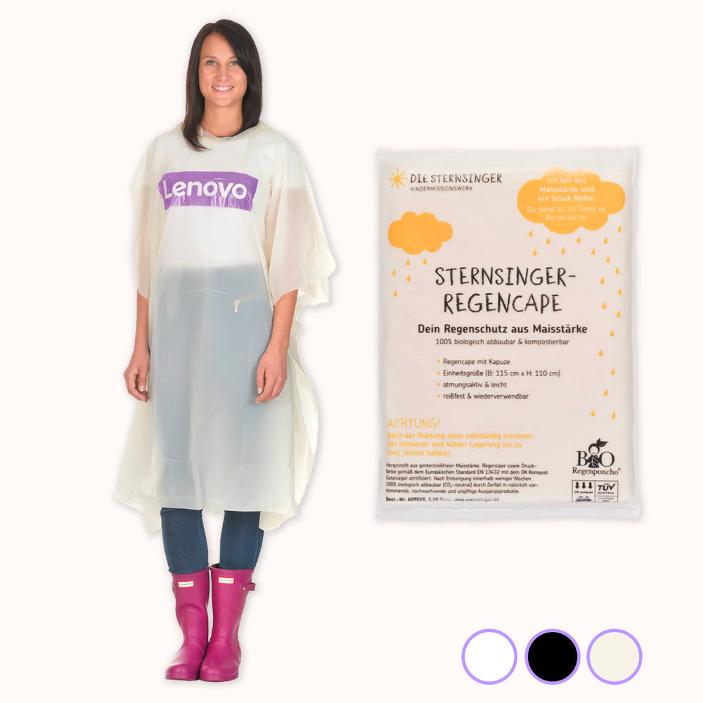 Regenponcho Natur in Standardfarbe mit einfarbigem Logodruck