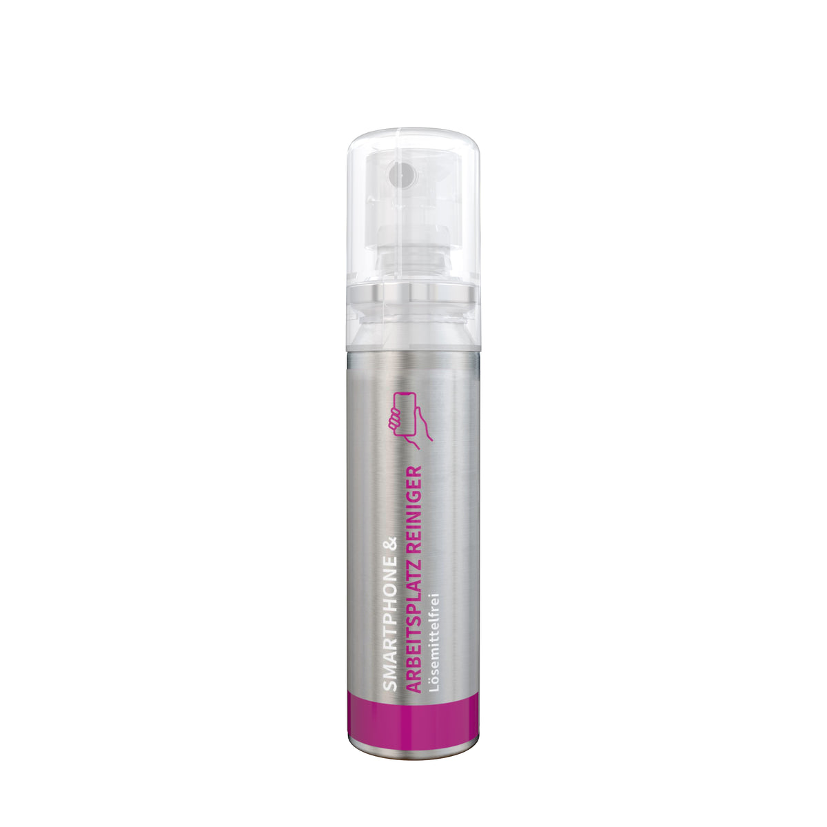 Reinigungsspray Smartphone 20 ml Aluminiumdose mit Etikett rundum – transparent