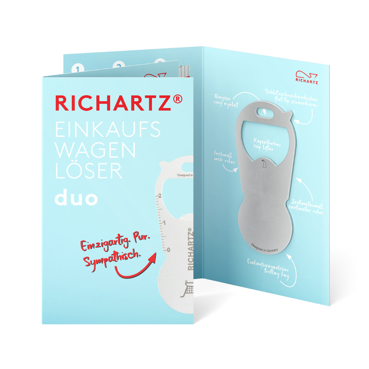 RICHARTZ Einkaufswagenlöser duo mit Flaschenöffner – Verpackung
