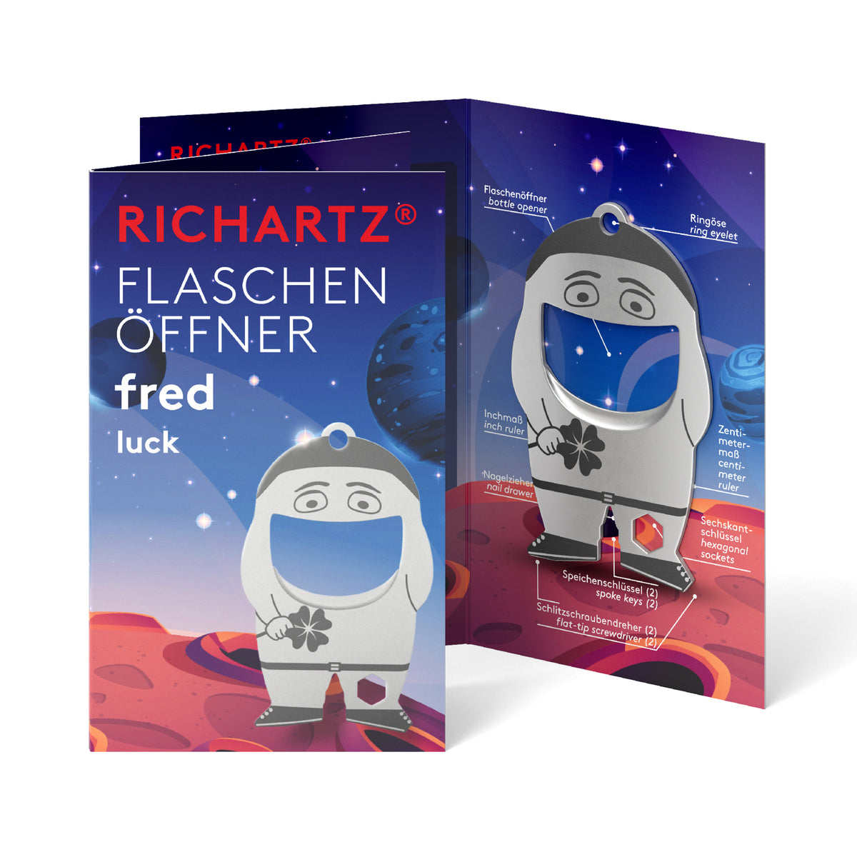 RICHARTZ Flaschenöffner fred luck als Glücksbringer – Verpackung