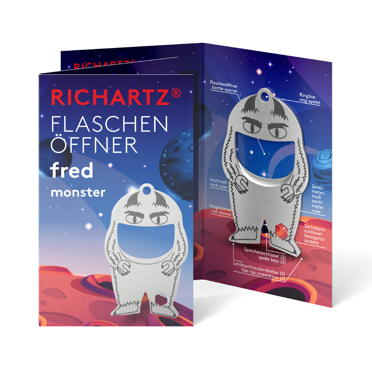 RICHARTZ Flaschenöffner fred monster für Familienfeste – Verpackung