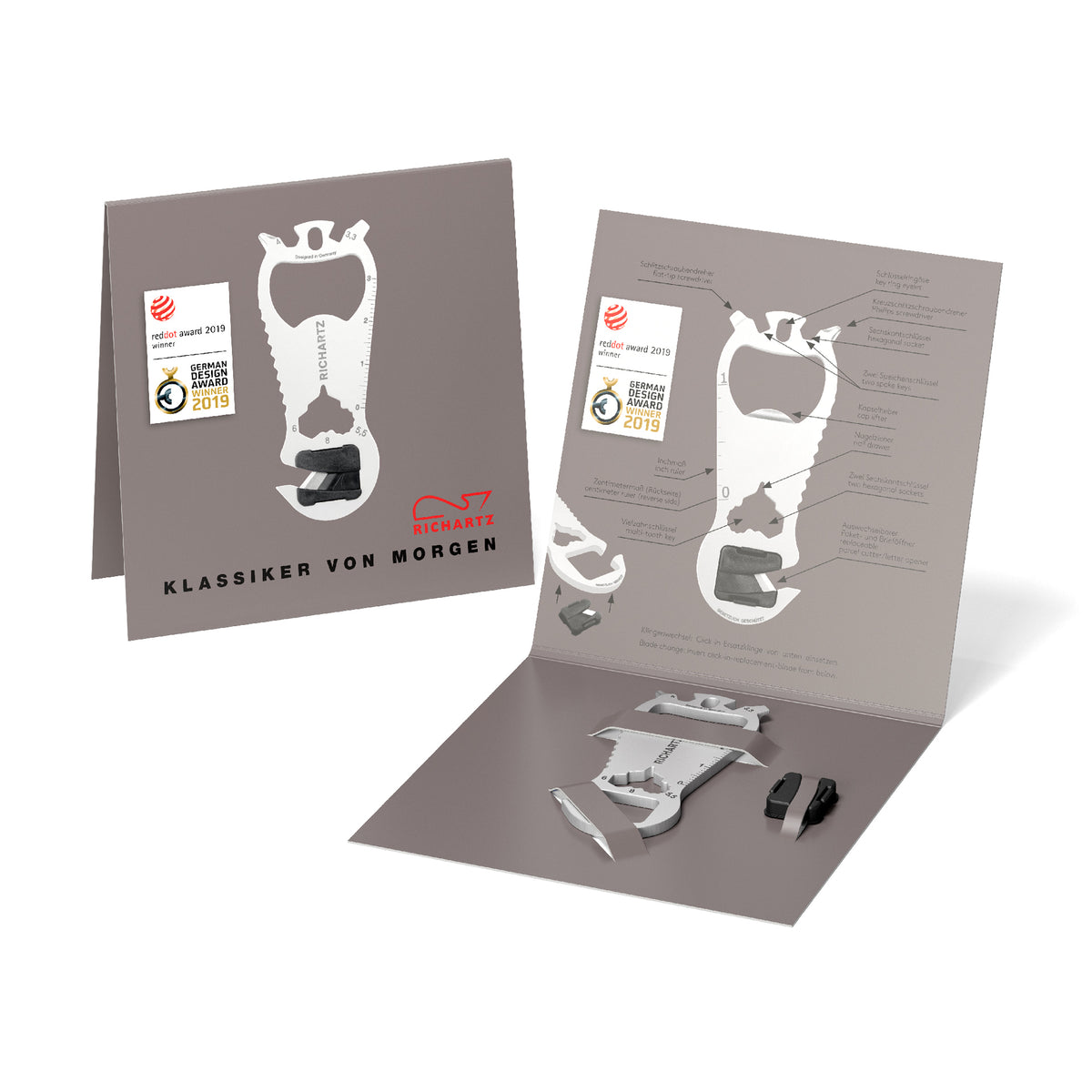 RICHARTZ KEY TOOL cut Multitool mit Paketöffner und Klinge – Verpackung