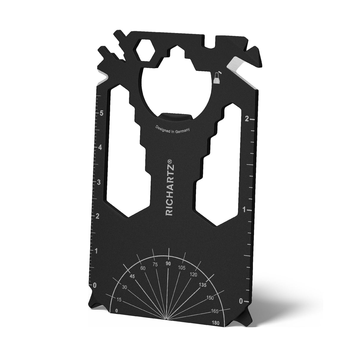 RICHARTZ POCKET CARD black 28+ Multitool im Kartenformat – Ansicht schräg