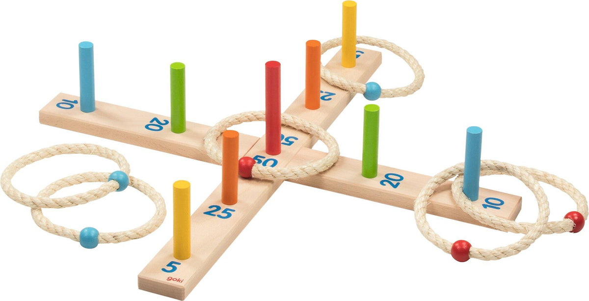 Ringwurfspiel mit 6 Sisalringen auf Holzleisten
