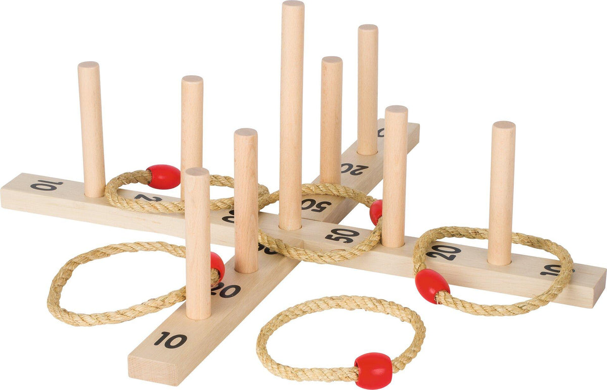 Ringwurfspiel mit bunten Stäben und 5 Sisalringen – Ansicht