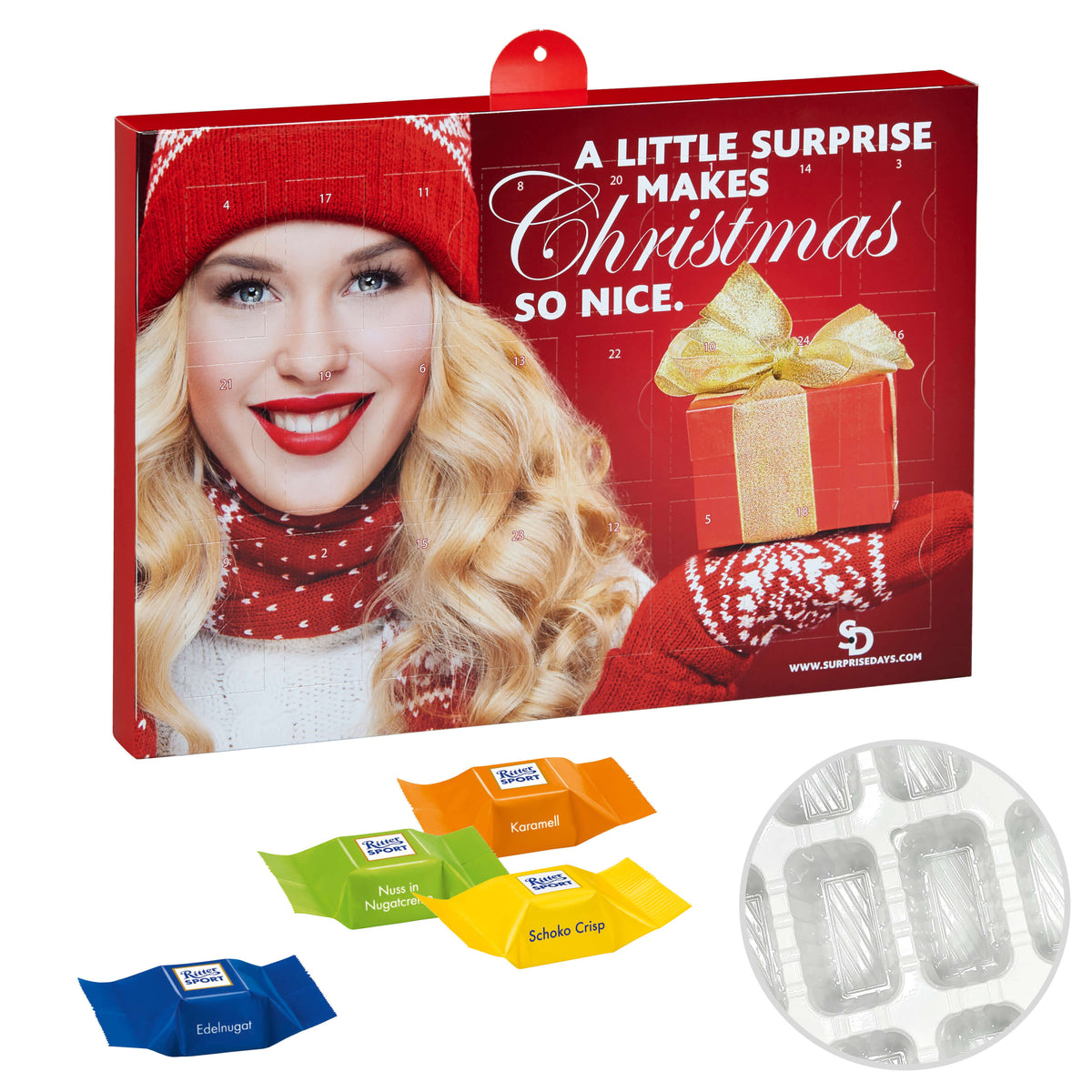 Ritter Sport Adventskalender mit Tiefziehteil aus Folie, 192 g