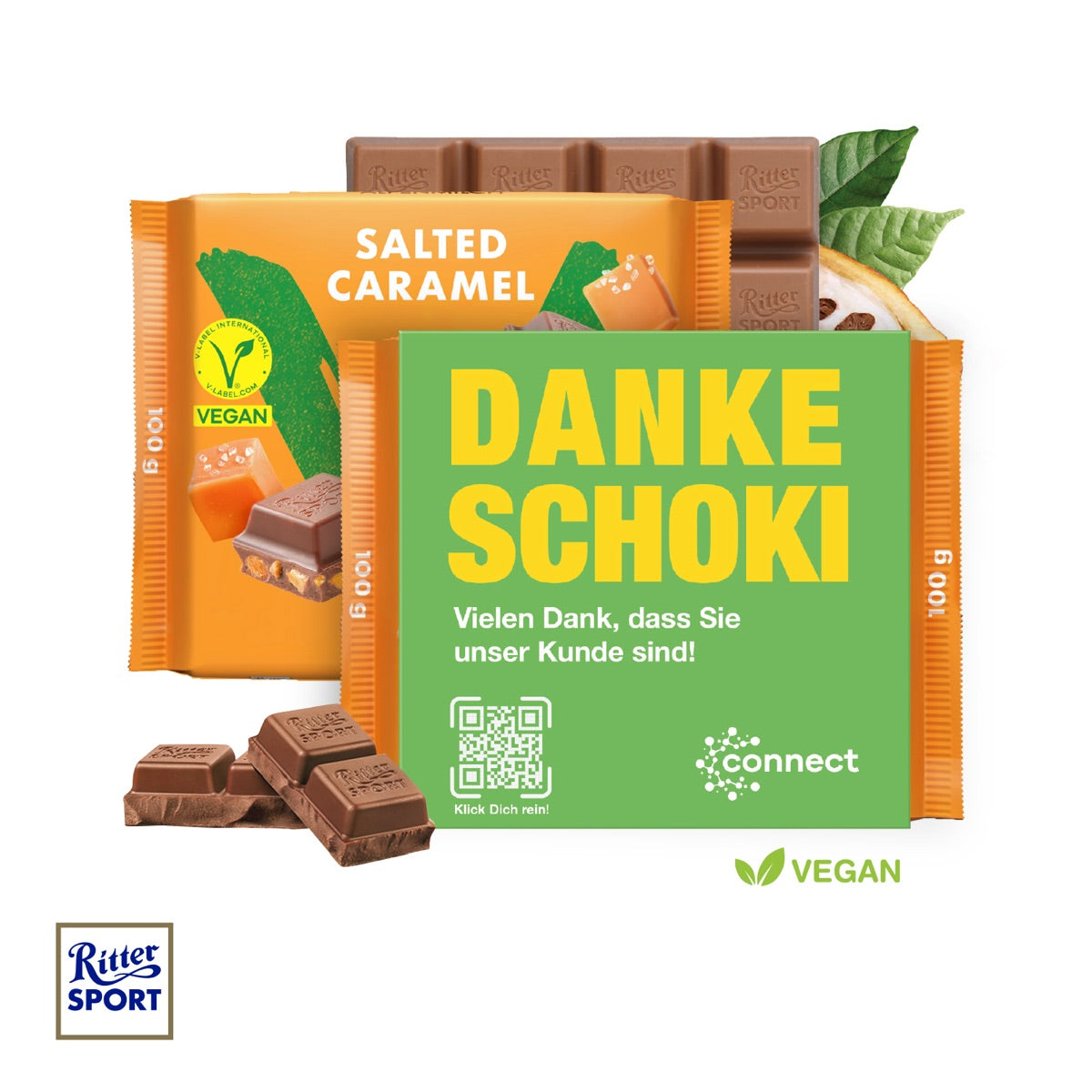 Ritter SPORT Vegan mit Werbebanderole