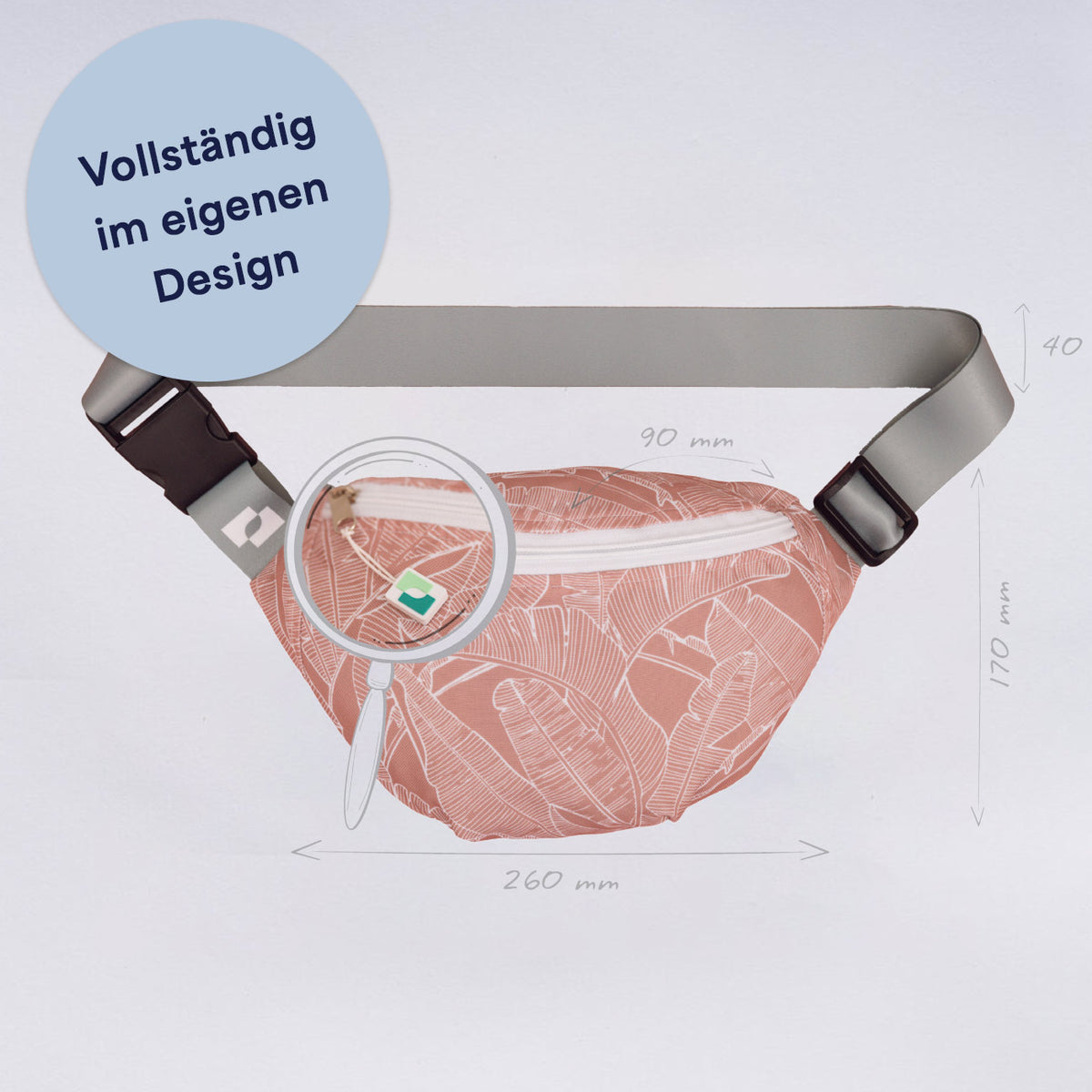 Bauchtasche mit vollflächigem Druckmotiv, Reißverschluss und Gurtband, Ansicht 3