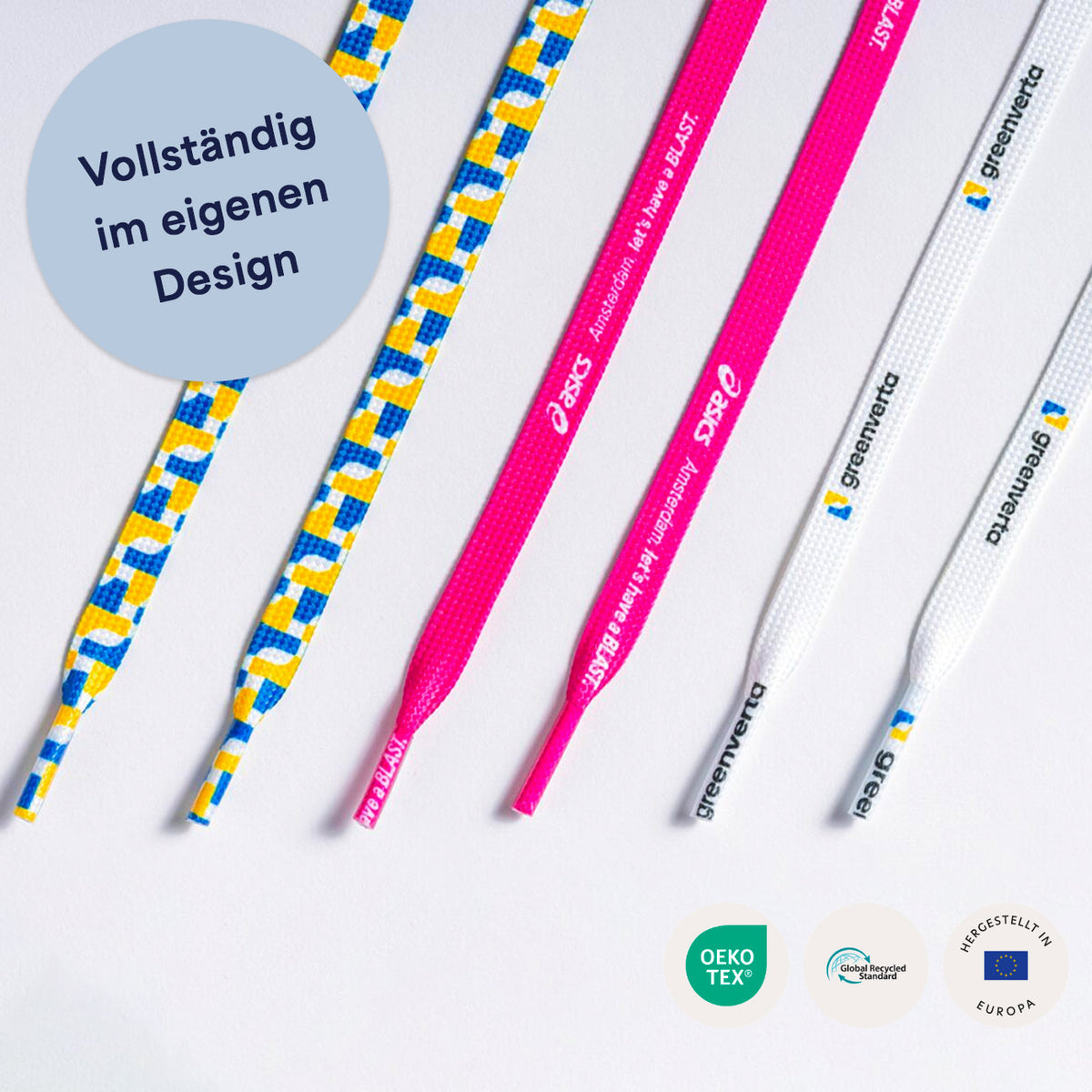 Paar Schnürsenkel mit durchgehendem Druckmotiv in Banderole