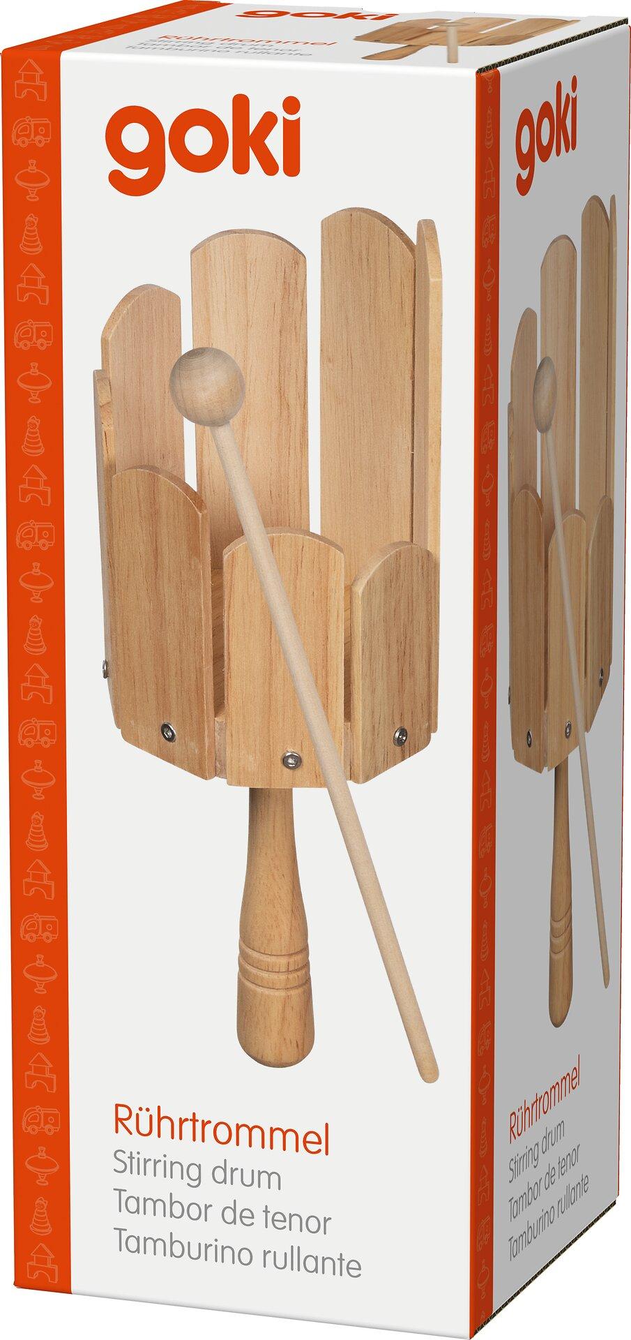 Rührtrommel aus Holz mit Griff, 24,5 cm lang, von goki – zweite Ansicht