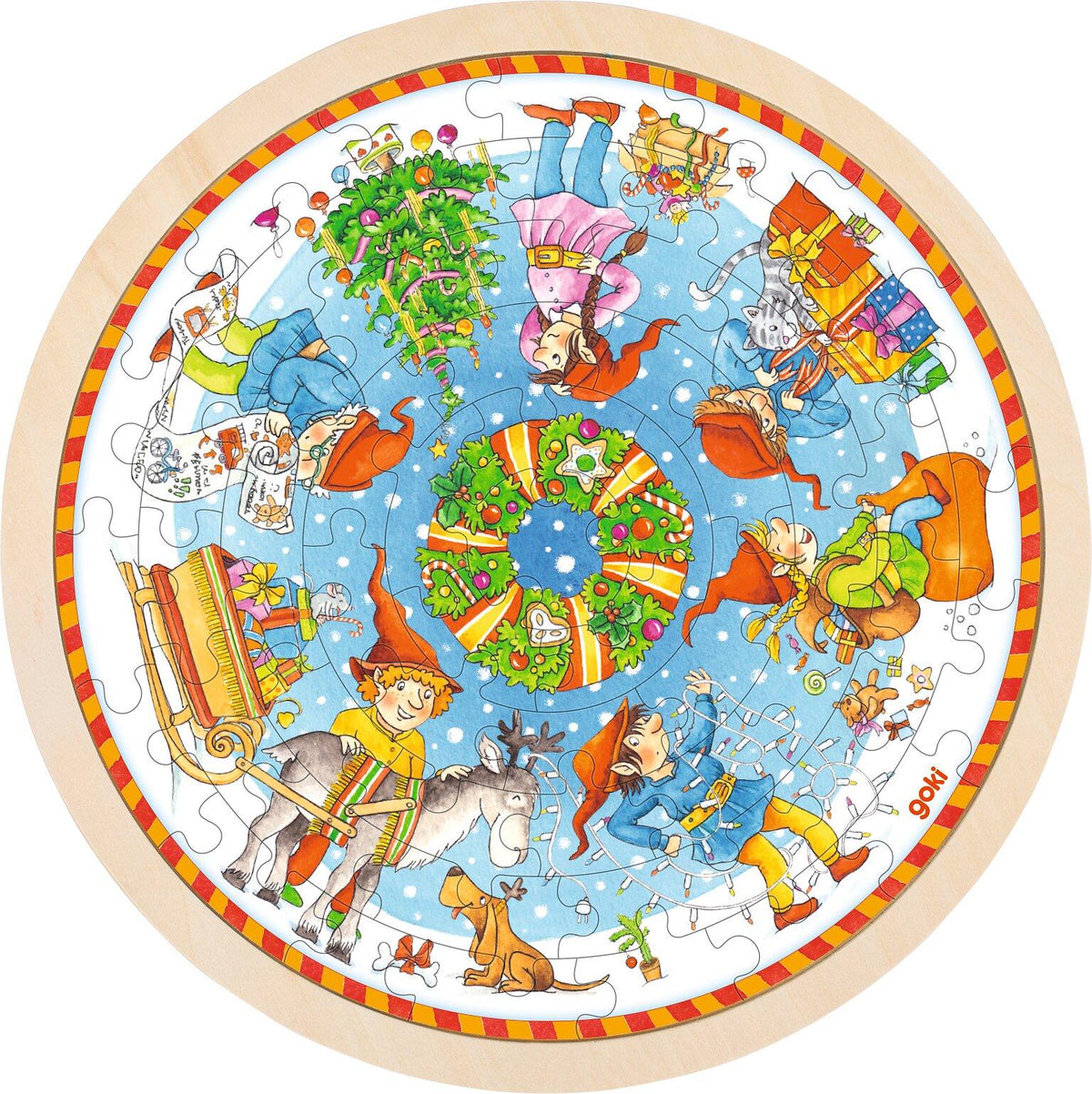 Rundes Einlegepuzzle Wichtel im Winter von goki – Ansicht