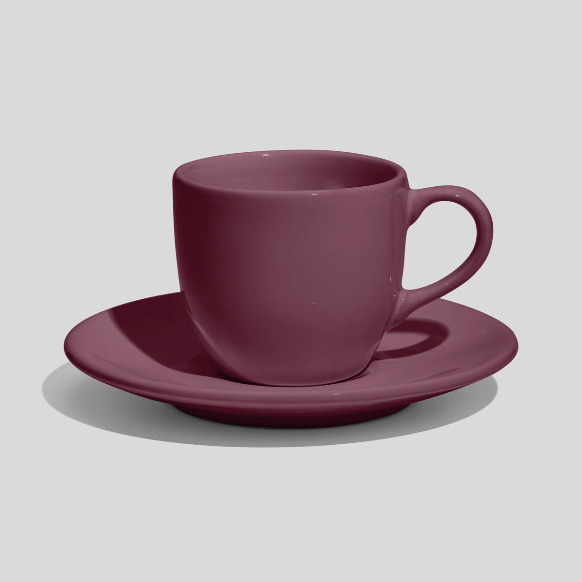 Rundliche Tasse mit Untertasse 180 ml und Bogenhenkel – Mauve