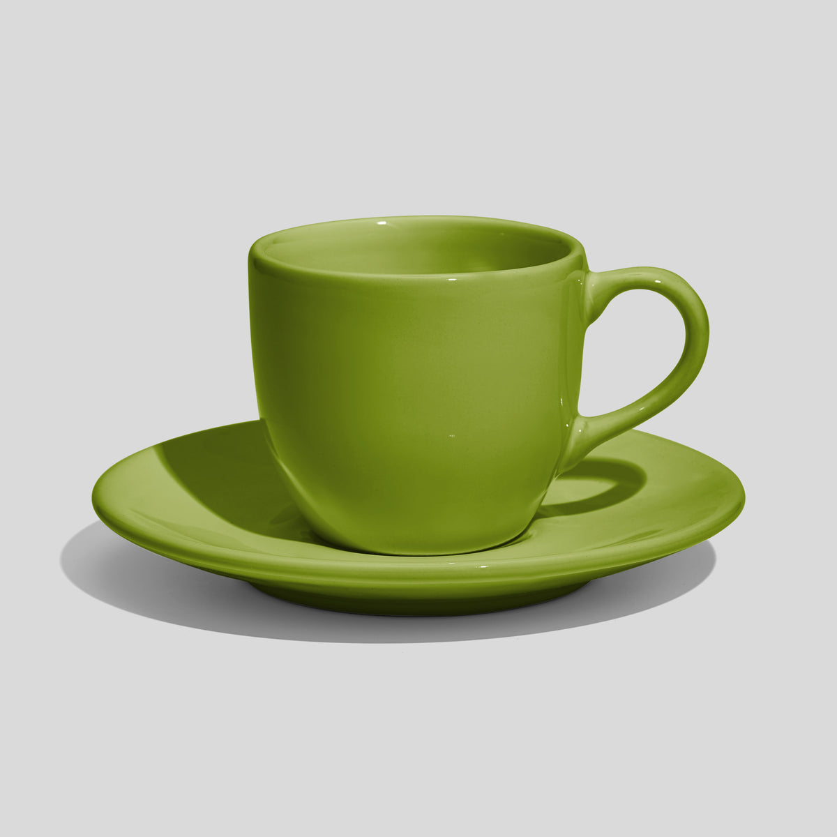 Rundliche Tasse mit Untertasse 180 ml und Bogenhenkel – Olivgrün