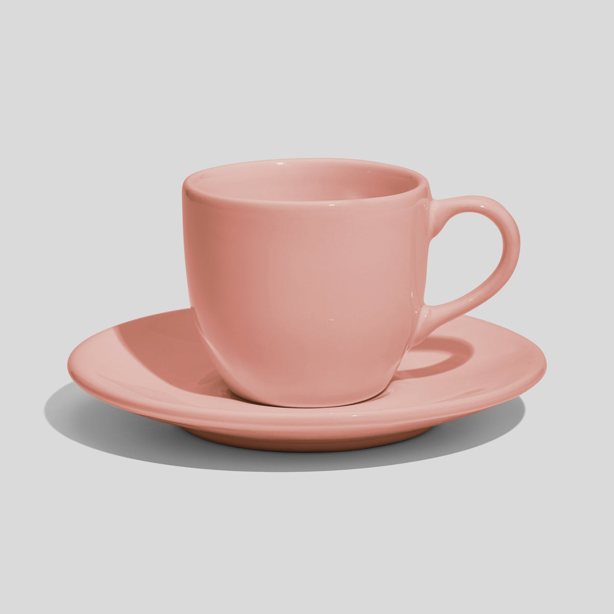 Rundliche Tasse mit Untertasse 180 ml und Bogenhenkel – Rosa