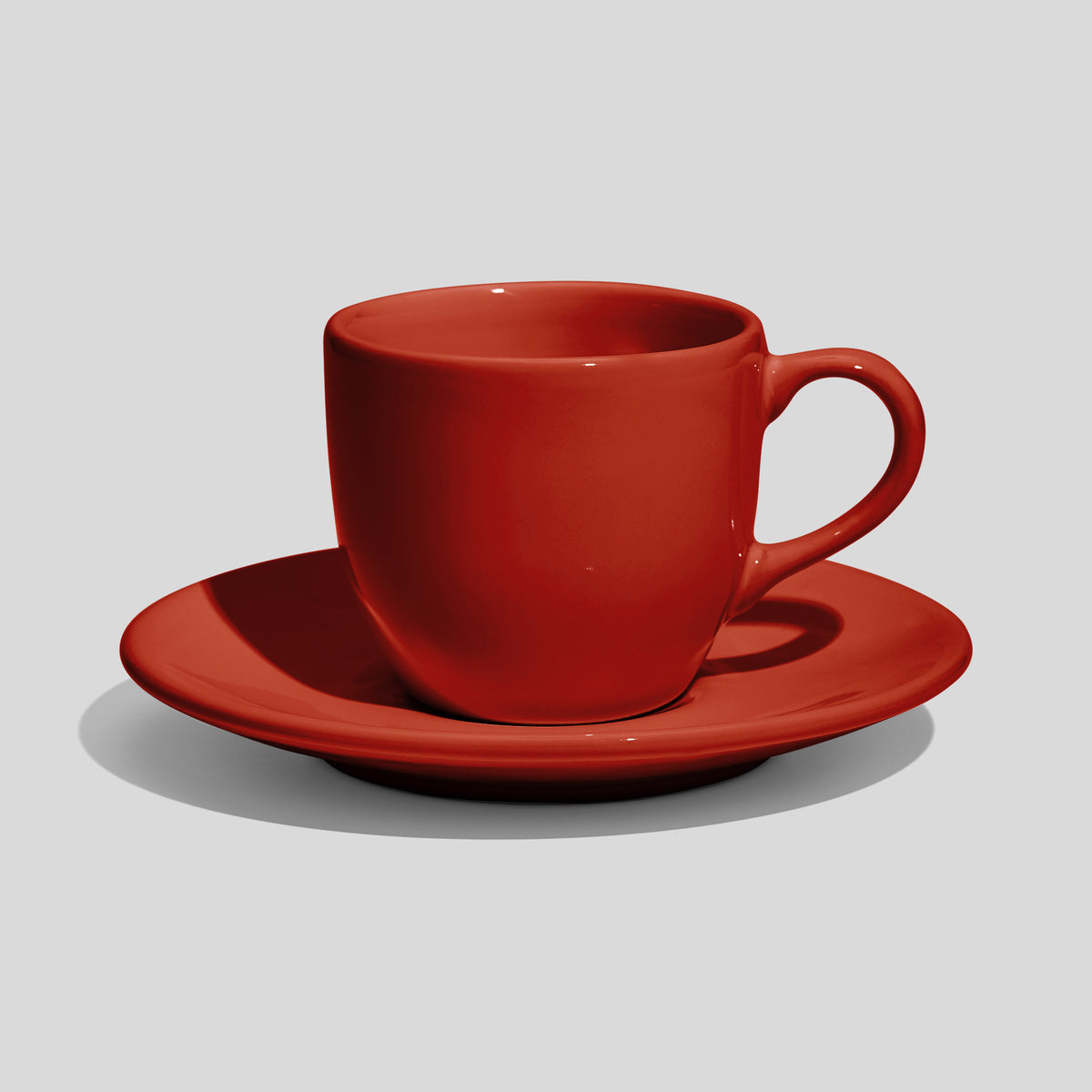 Rundliche Tasse mit Untertasse 180 ml und Bogenhenkel – Rot
