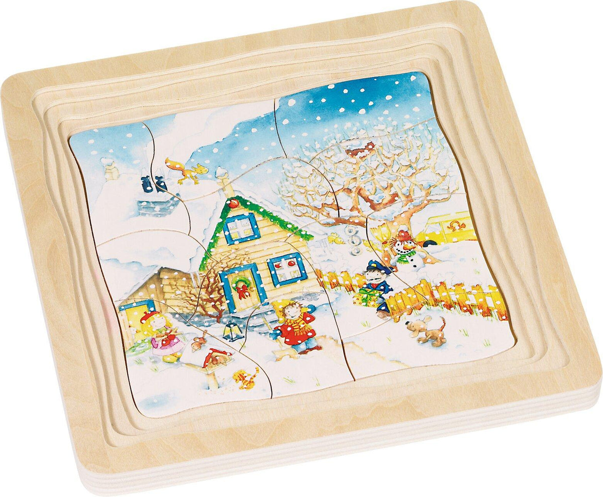 Schichtenpuzzle Jahreszeiten mit Haus und Garten, 54 Teile – Ansicht