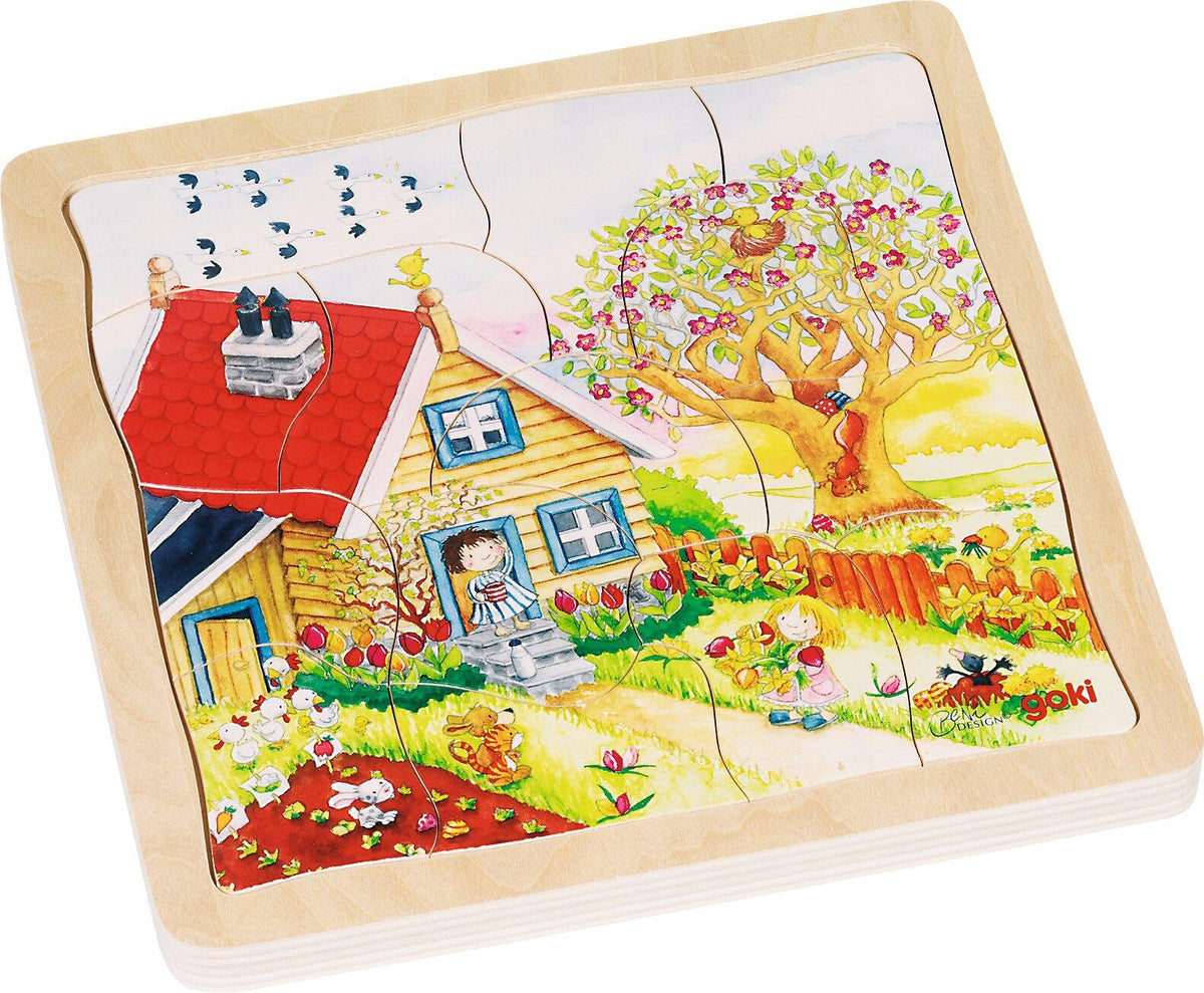 Schichtenpuzzle Jahreszeiten mit Haus und Garten, 54 Teile – vierte Ansicht