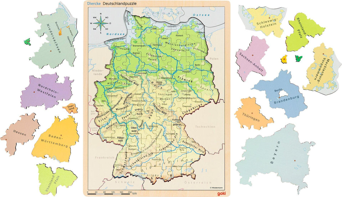 Schichtenpuzzle Landkarte der Bundesländer, 98 Teile, Holz