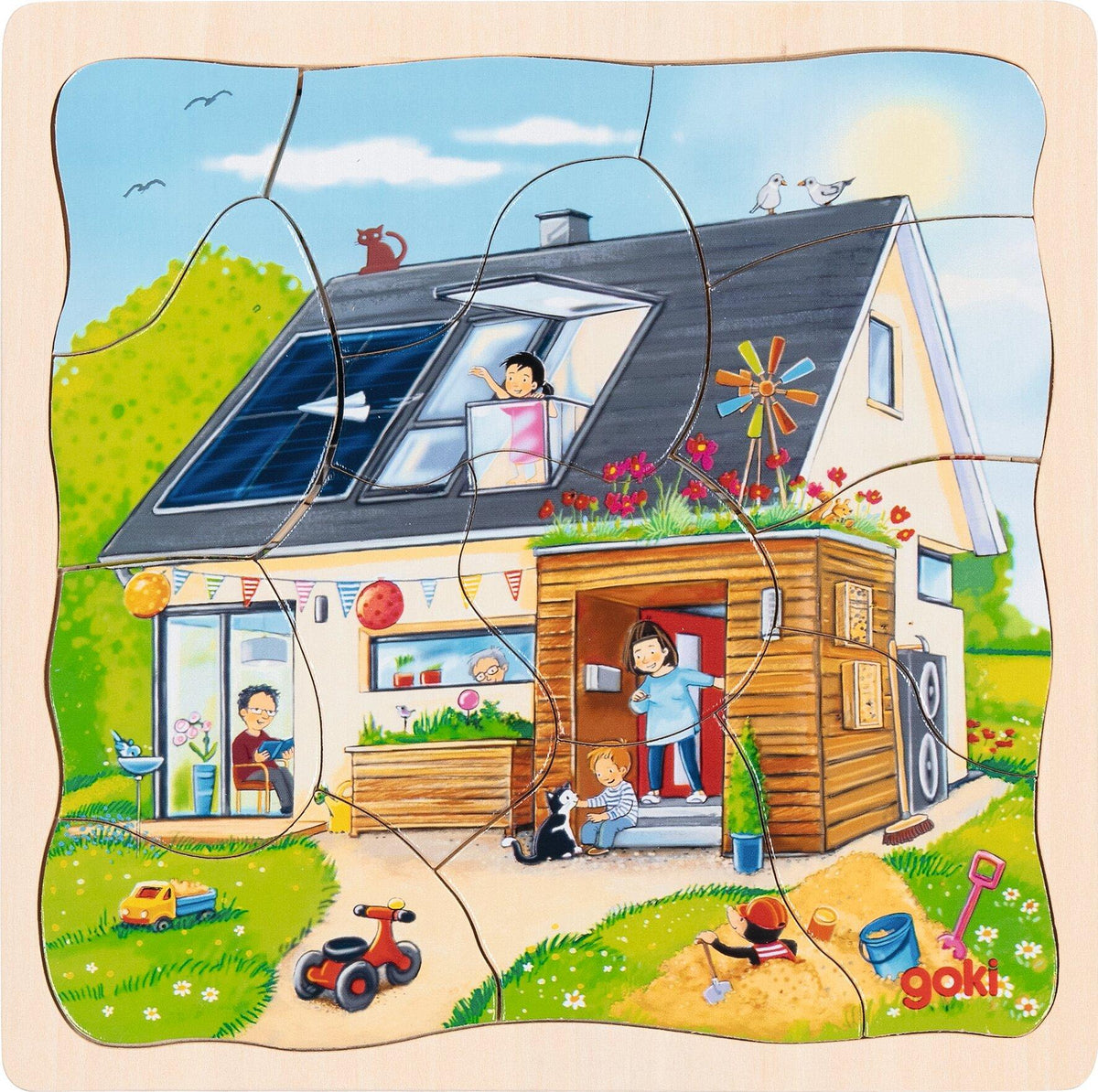 Schichtenpuzzle Wir bauen ein Haus mit 35 Teilen aus Holz
