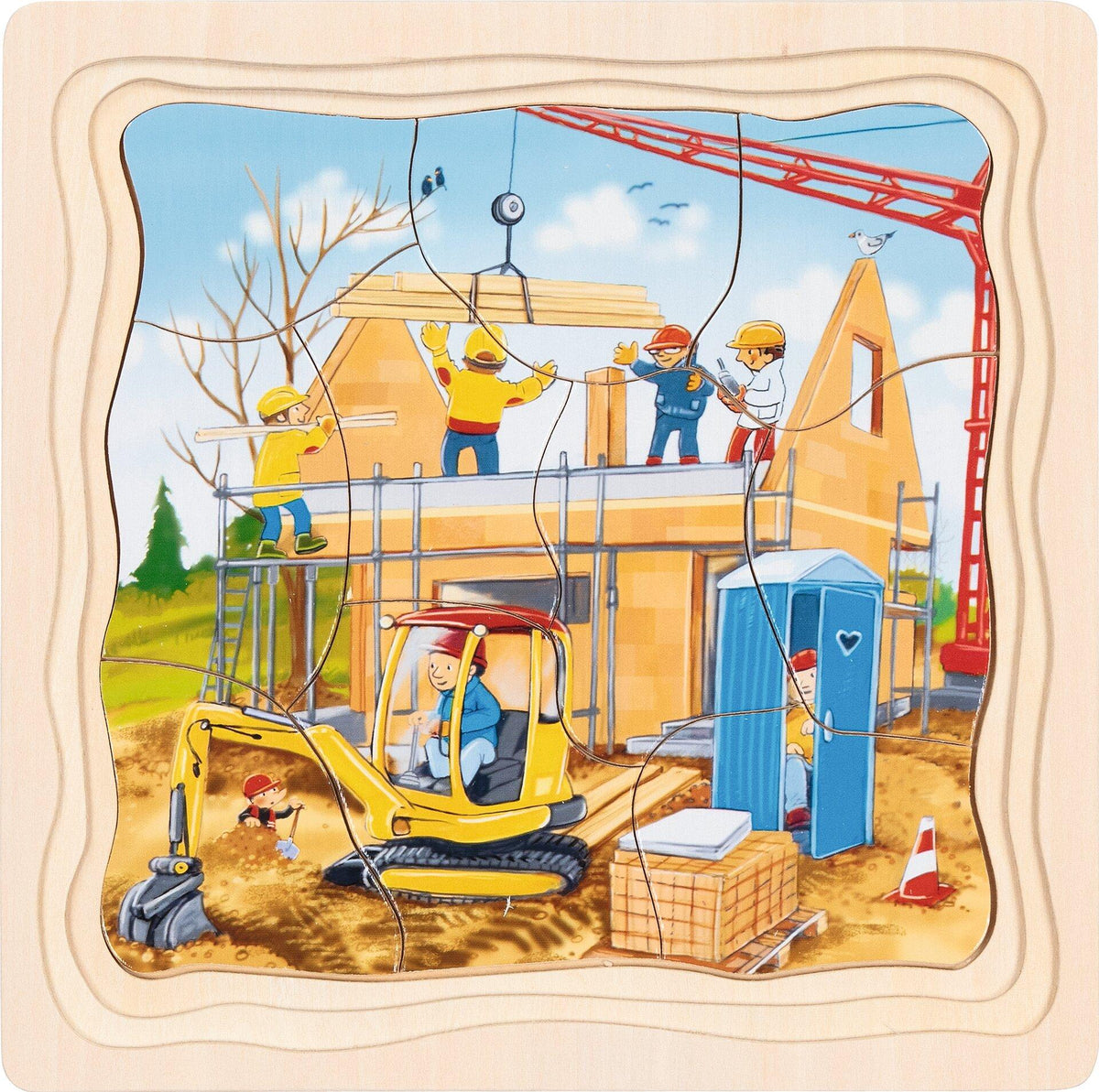 Schichtenpuzzle Wir bauen ein Haus mit 35 Teilen aus Holz – dritte Ansicht