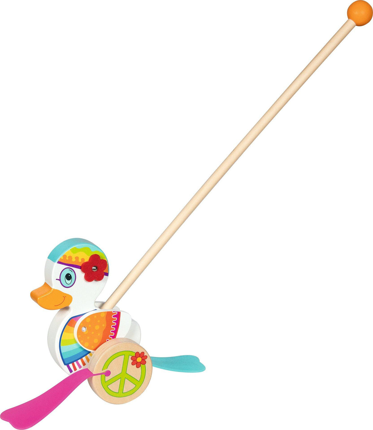 Schiebetier Ente Enna mit Peace Zeichen am Rad – Ansicht