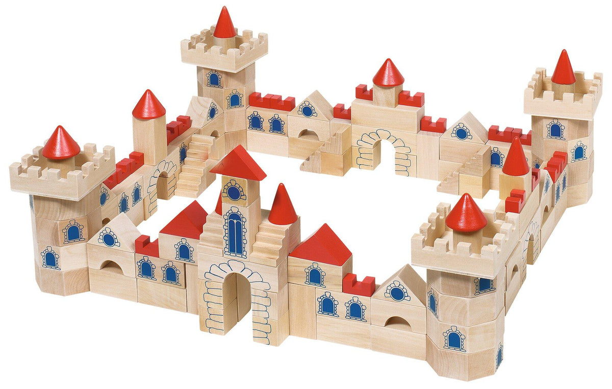 Schlossbaukasten aus Massivholz mit 145 Bausteinen – Ansicht