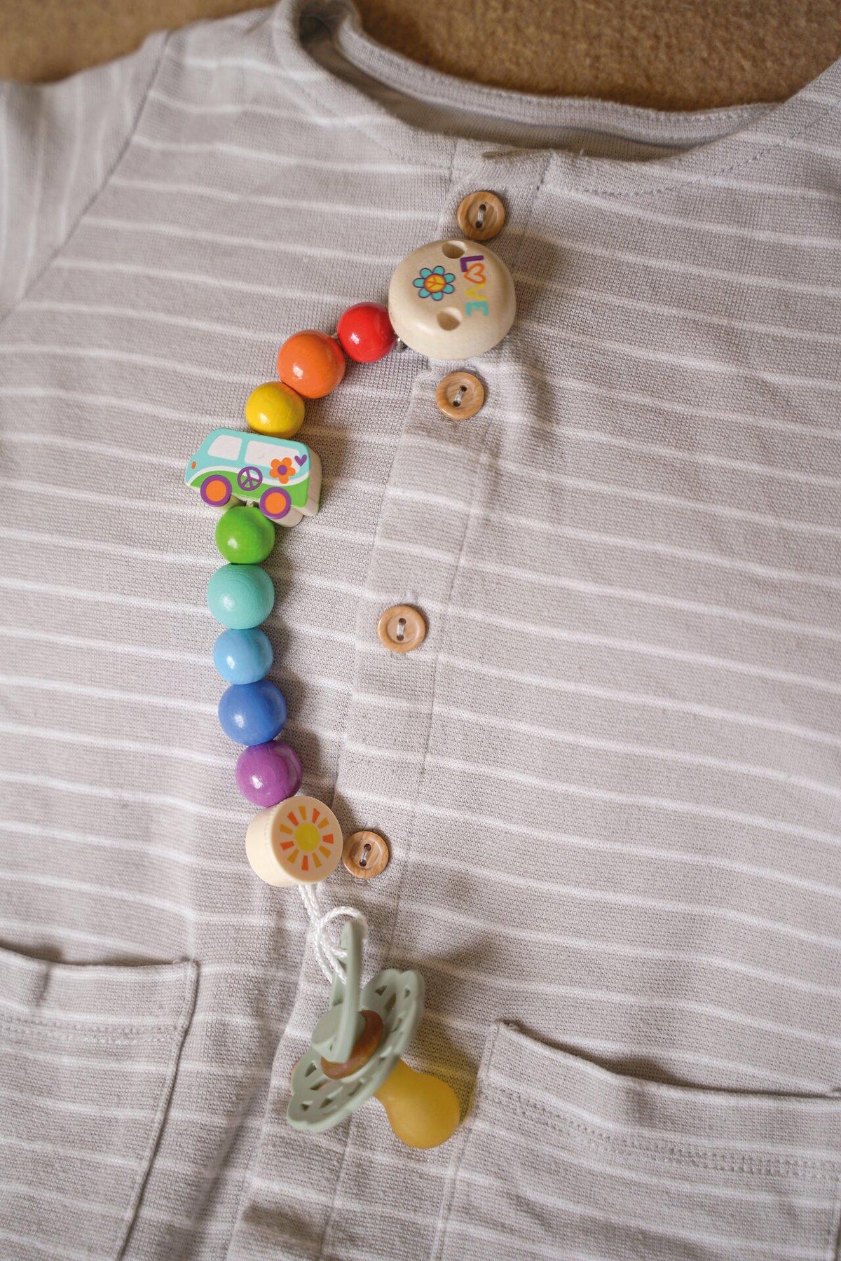 Schnullerkette Van mit Blumen und Regenbogenperlen – fünfte Ansicht