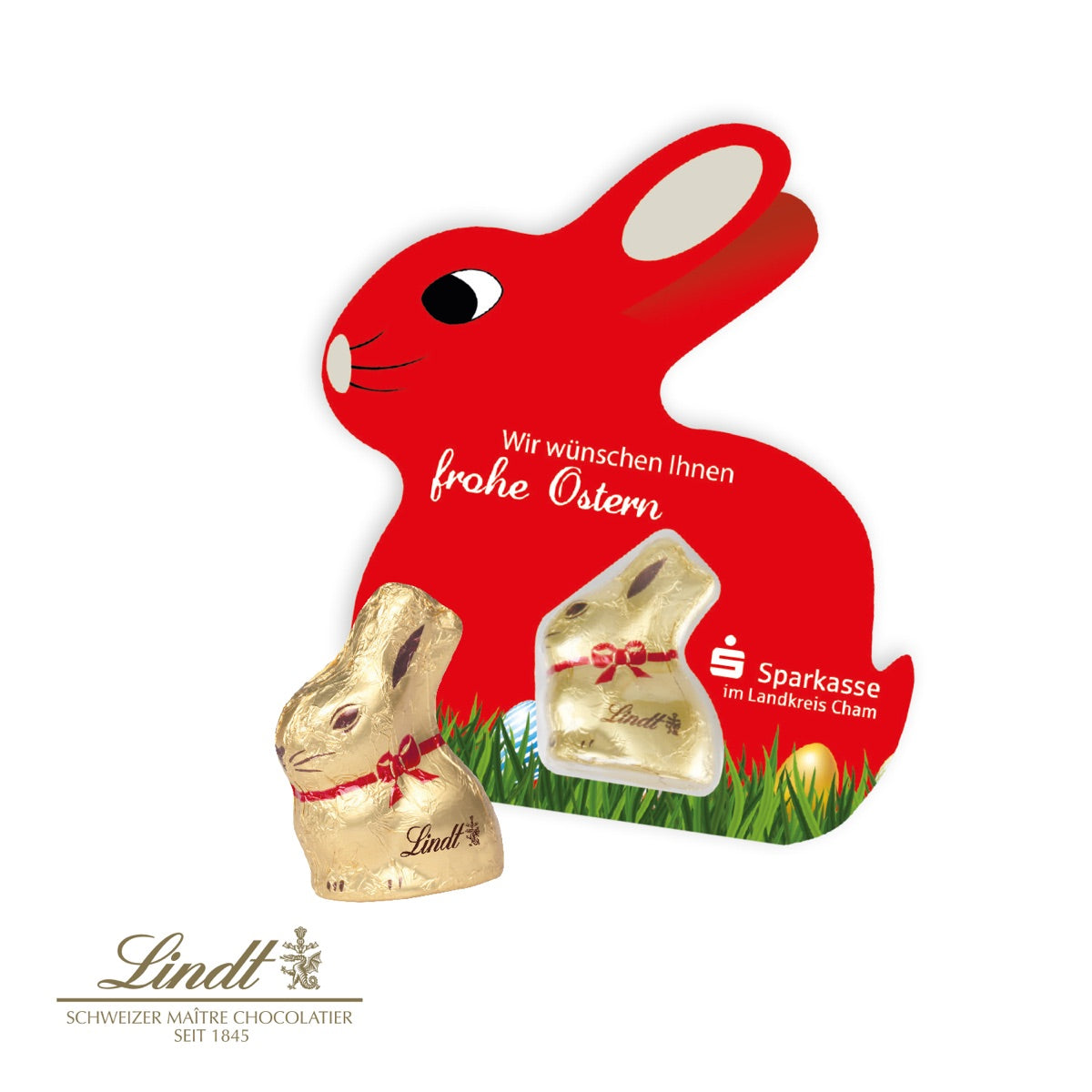 Schokokarte Hase mit Lindt Goldhase