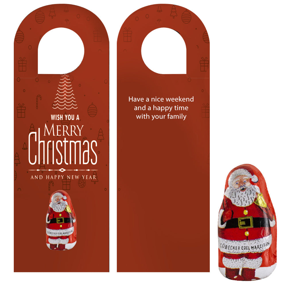 Schokolade und Marzipan am Weihnachtstürhänger – Lübecker Marzipan Weihnachtsmänner, ca. 12 g