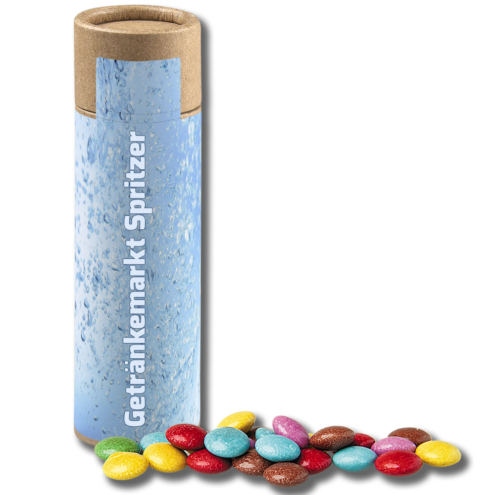 Schokolinsen in der Kraftpapierrolle – Bunte Schokolinsen, ca. 30 g